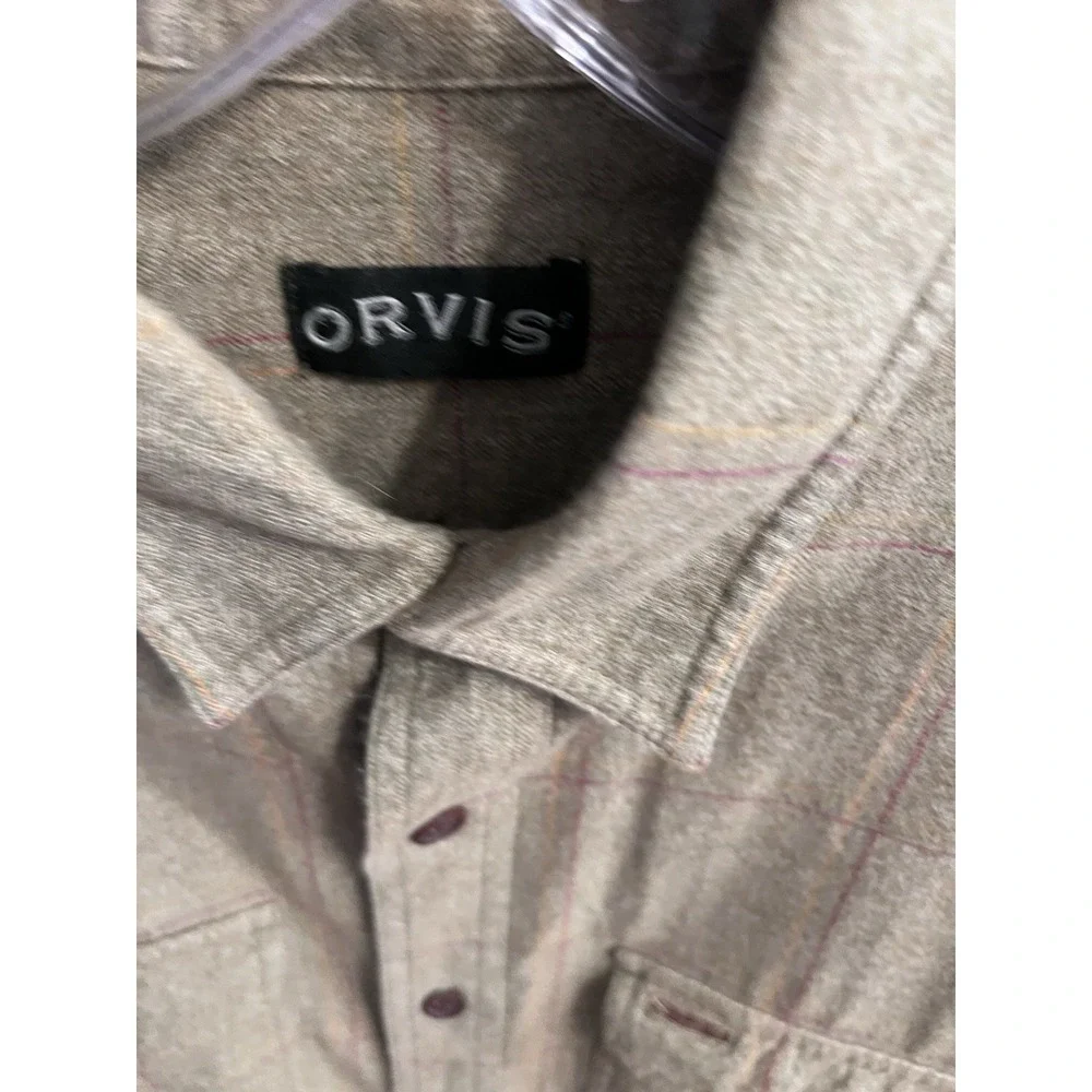 Orvis Long Sleeve Shirt Green Window Pane Suede Elbow Men Size Large - Picture 7 of 7